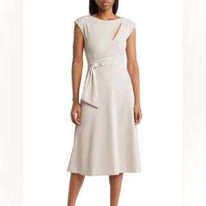 Calvin Klein cap sleeve draped A line midi dress